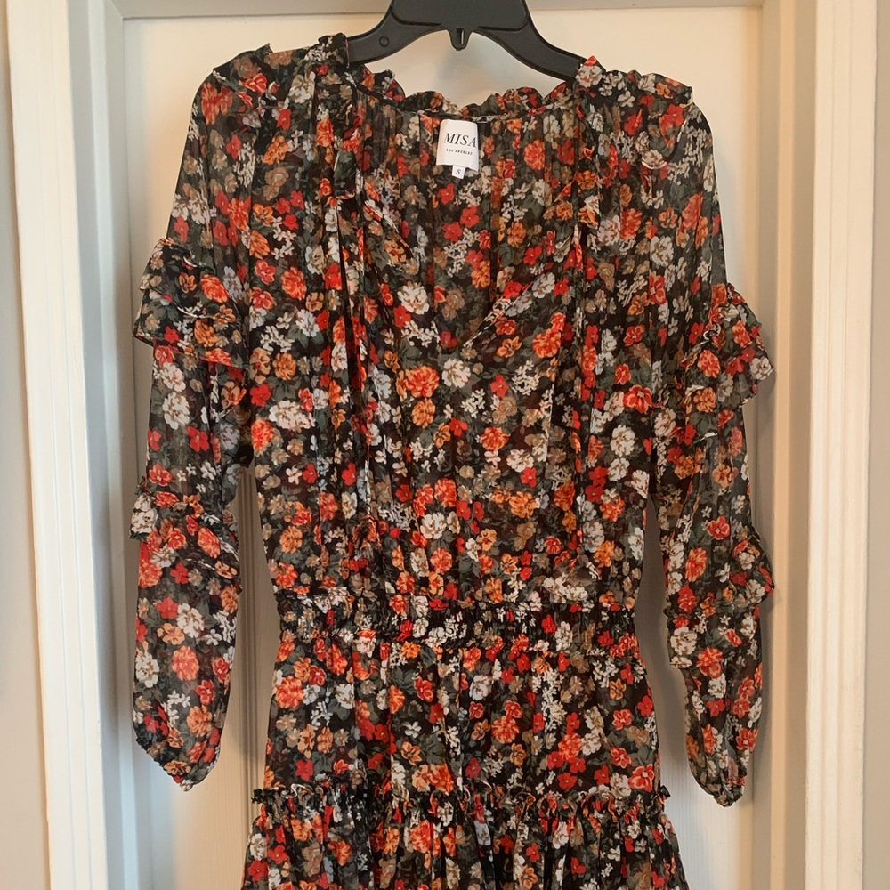 Misa Los Angeles Floral Mini Dress - Black and Red - Picture 2 of 6